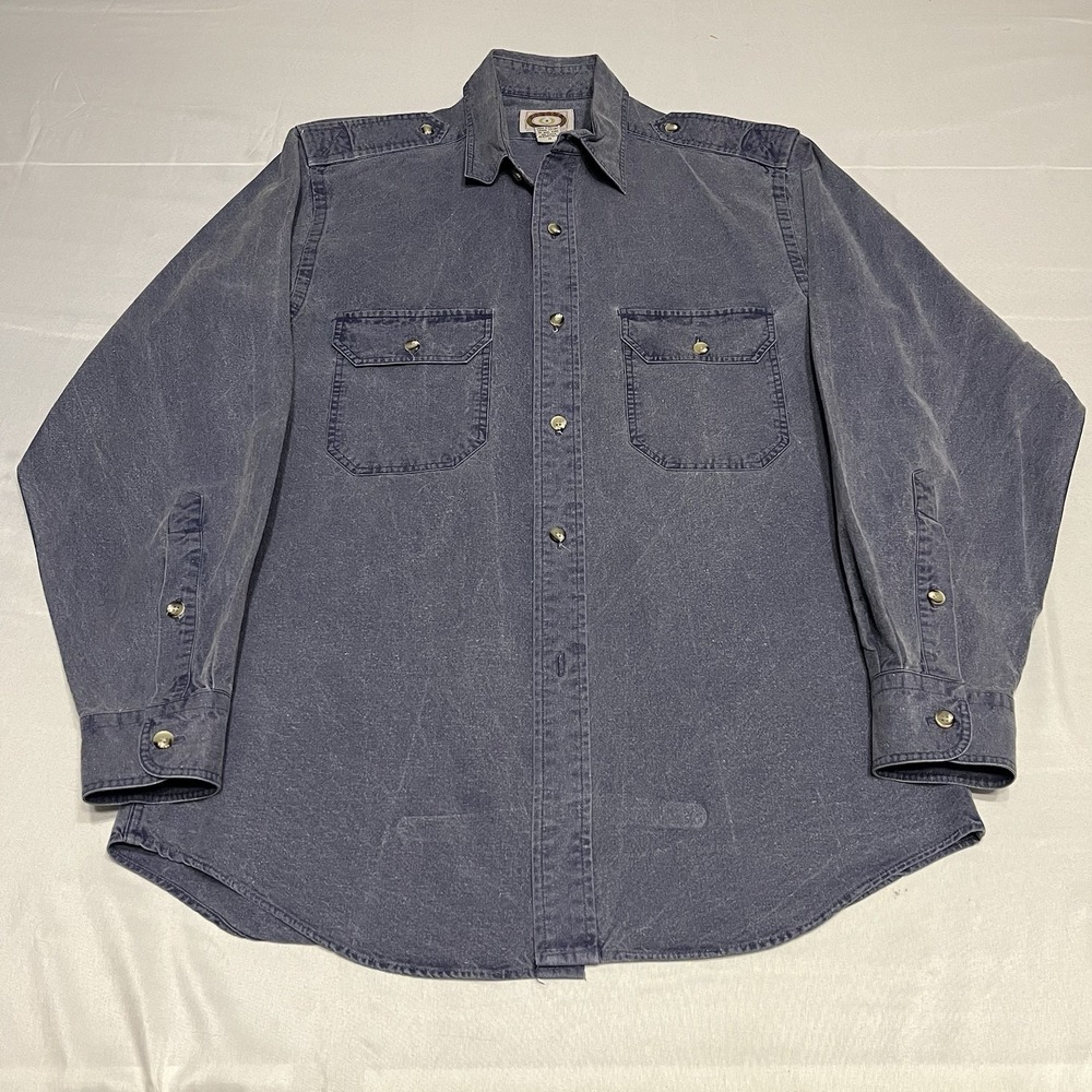 Vintage 80s Banana Republic Safari Shirt Mens Medium Faded Blue Cotton Utility